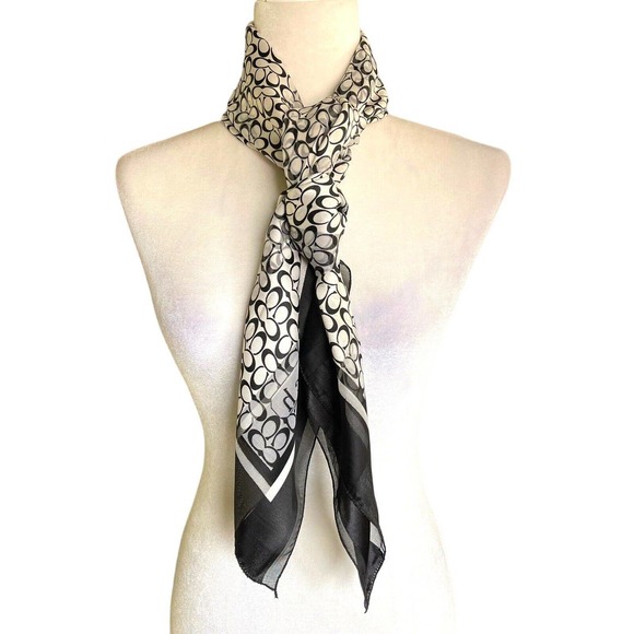Coach Accessories - Coach Large 100% Silk Black And White Silk Square Wrap Scarf 39 X 40 EUC